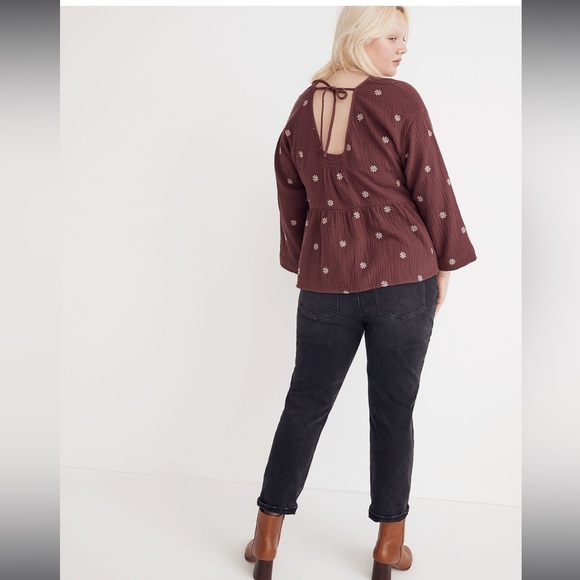Madewell Embroidered Lightspun Peplum Open-Back Top Sz-Lrg - Picture 6 of 13